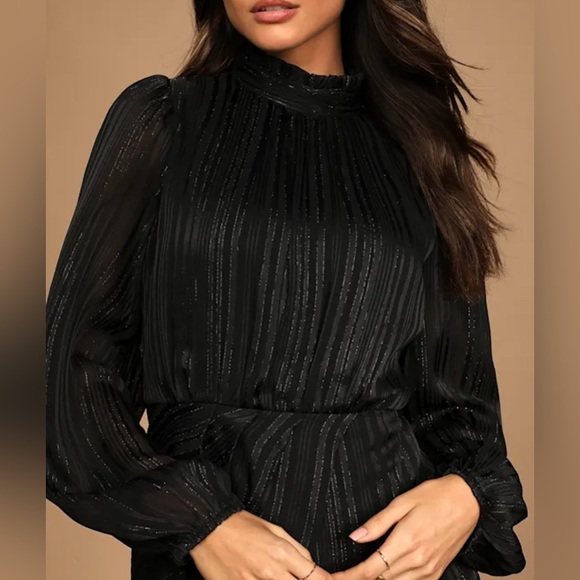 Lulus Cocktail Hour Elegant Striped Black Long Sleeve Evening Dress size XS - Picture 3 of 4